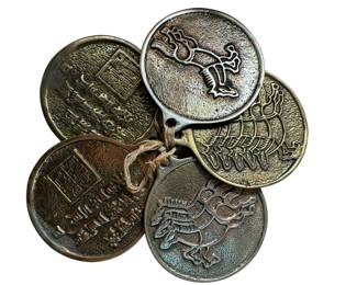 Decorative set of Chinese brass "Horse Coins"