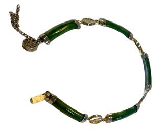 Vintage Asian sterling jade panel link bracelet