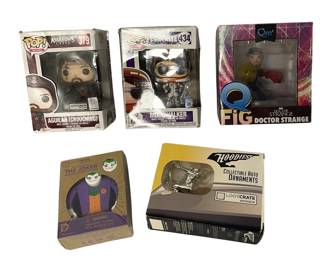 Five individual nerd culture collectibles