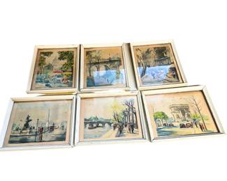 Framed Mid-Century hand-colored lithographs Paris