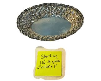 Baltimore-style repouss sterling silver nut dish