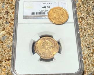 1905-S $5 Liberty Gold, NGC AU58