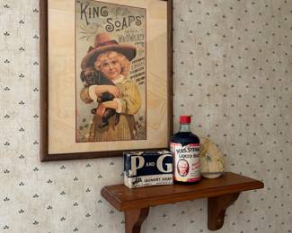 Vintage art and hanging shelf
