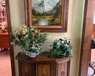 Decorative florals, front entry table, Large mountain wall art