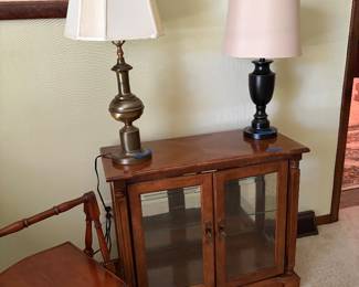 Curio cabinet and lamps