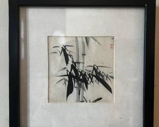 Chinese Ink Bamboo Painting with Red Seal, Floating Frame, 10 x 10