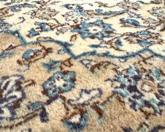 Hand-Knotted Persian Style Wool Area Rug, Blue & Ivory Floral Medallion Design, $450