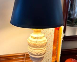 Carved Alabaster Urn Table Lamp with Black Shade
