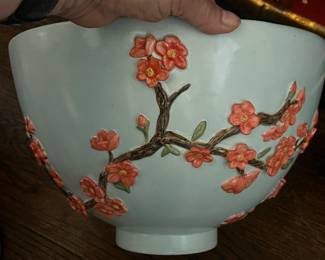 Silvestri for Asia Society Cherry Blossom Relief Porcelain Centerpiece Bowl by Cynthia McCollum