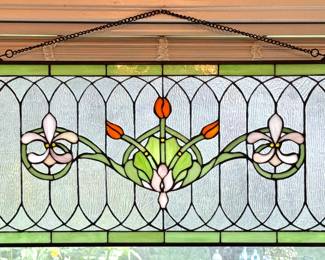 Tiffany-Style Art Nouveau Floral Faux Stained Glass Window Hanging Panel