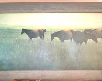 Horses in Morning Mist Landscape Canvas Print, by Michael Workman
