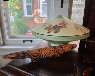 Reverse Painted Glass Bird & Blossom Hanging Ceiling Light Shade
