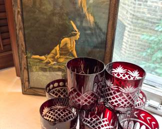 Bohemian Ruby Cut-to-Clear Crystal Double Old Fashioned Glasses