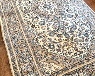 Hand-Knotted Persian Style Wool Area Rug, Blue & Ivory Floral Medallion Design, $450