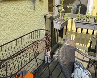 Wrought Iron Window Box Planter Stand with Scrollwork, Rustic Garden Flower Display Rack