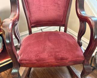 Empire Mahogany Paw Foot Library Rocker in Burgundy Velvet