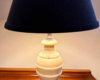Carved Alabaster Urn Table Lamp with Black Shade