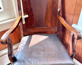 Colonial Revival Wooden Armchair with Cabriole Legs & Upholstered Seat