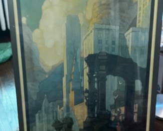 Chicago New York Central Lines Art Deco Travel Poster, Framed