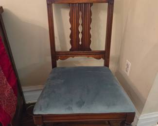 Edwardian Carved Walnut Dining Chair with Upholstered Seat