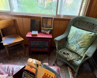 Vintage wicker armchair sage green Bar Harbor Type