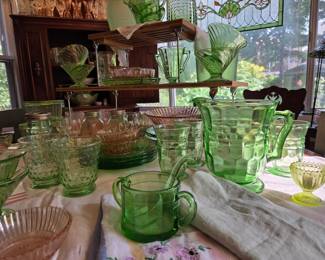 Green Depression, Vaseline Glass, Tumblers, Plates and More