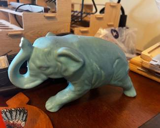 Mid-Century Turquoise Ceramic Elephant Figurine