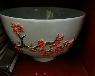 8"high by 12" diameter Silvestri for Asia Society Cherry Blossom Relief Porcelain Centerpiece Bowl by Cynthia McCollum