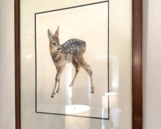 Signed Fawn Wildlife in Walnut Frame