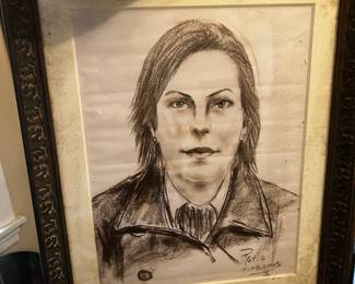 Original Signed Charcoal Portrait, Dated 2005, Framed