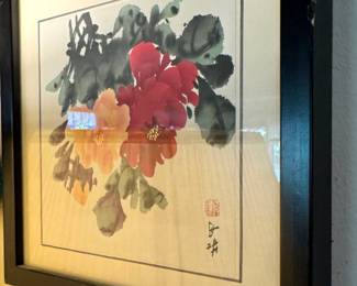 Vintage Chinese Ink and Color painting with 2 red seals and signature