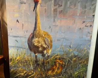 'Sandhill Cranes"Oil on Board Painting by James Swansen