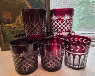 Bohemian Ruby Cut-to-Clear Crystal Double Old Fashioned Glasses