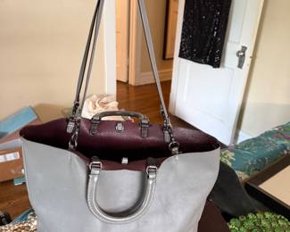 Coach grey Coach Rogue tote bag with burgundy leather lining
