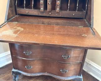 Serpentine Queen Anne Drop-Front Secretary Desk