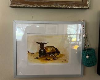 Original Watercolor of Desert Pack Donkey, Framed