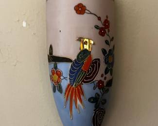 Japanese Imari Style Porcelain Wall Pocket Vase with Bird & Floral Motif