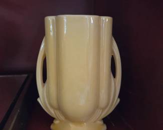 McCoy Floraline Yellow Ceramic Vase with Loop Handles, USA