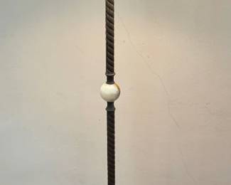 Neoclassical Twisted Iron & Marble Floor Lamp with Linen Shade