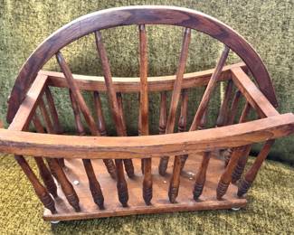 Oak Windsor Style Magazine Rack with Turned Spindles & Carry Handle