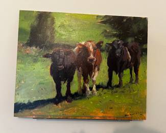 Original Impressionist Oil on Canvas of Three Cattle