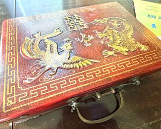 Complete Chinese Mahjong Game Set in Lacquer Dragon & Phoenix Carrying Case