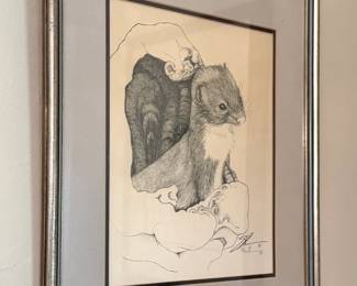 Squirrel Illustration in Silver Frame, $125