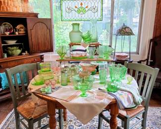 Green Depression, Vaseline Glass, Tumblers, Plates and More