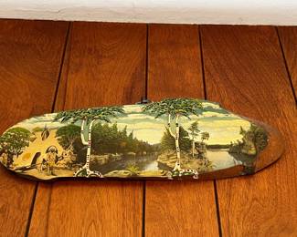 Vintage Wisconsin Hand-Painted Bark Souvenir Wall Plaque with Native American & Landscape Scene