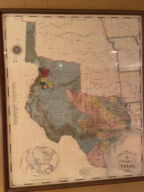 Framed 1845 Republic of Texas Map