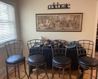 Bar Stools (2nd from right has slight imperfection in seat cover).  Sturdy Chairs