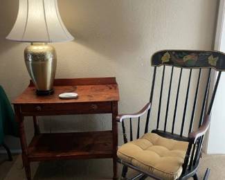 Rocking Chair, occasional table, lamp 