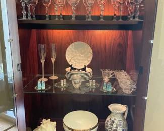 Lighted Cabinet - Glass doors.  Goblets, plates and more