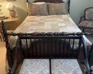 Antique Full Size Bed, Bench